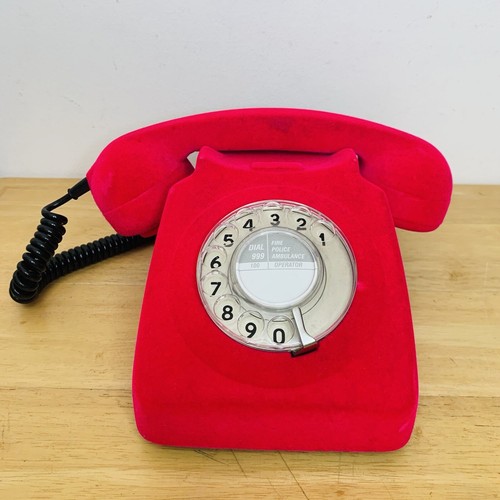 Pink flocked rotary telephone - flocked,