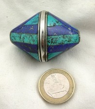 CIONDOLO TIBETANO IN ARGENTO CON TURCHESE E LAPISLAZZULO 60gr.