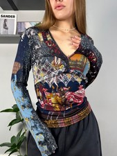 Top donna Save The Queen stampa manica lunga maglia avanguardia Y2K taglia L