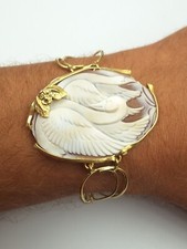 Bracciale cammeo conchiglia stile Vittoriano Argento 925 Oro 18kt Vintage Cameo 