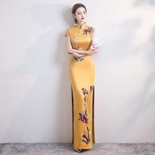 Abito lungo cheongsam spacco - abito,
