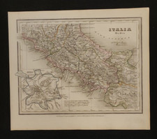 ITALIA CENTRALE ROMA ANTICA CARTA GEOGRAFICA 1850 CA