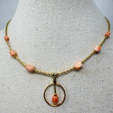 Collana corallo pelle angelo perle tulipano ciondolo cerchio tono oro delicata vintage