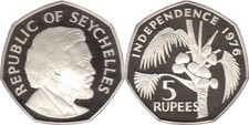 SEYCHELLES 5 rupias plata 1976