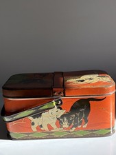 scatola di latta con manico gatti cani art deco gatti cani stoviglie scatola di latta con manico