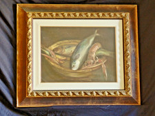 Natura morta con pesci olio su tela 39×29 cm su telaio 63×53 cm firmato