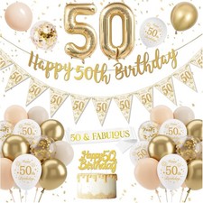 Palloncini 50 Anni Compleanno Oro Bianco, Decorazione Festa, Foil Gigante 50,...