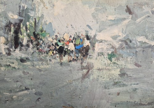 Dipinto olio tela contadini - su,