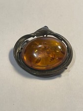 Gioielli Antico Spilla IN Argento e Pietra Ambra (151-9/A2-5)