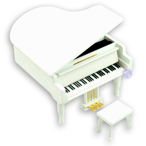 White wooden piano music box - white,