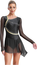 Vestito Da Donna Pattinaggio Artistico Strass Manica Lunga Body Ginnastica Danza