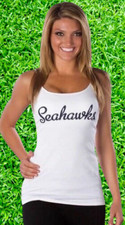Canotta bianca NFL donna Seattle Seahawks camicia camicetta nuova con etichette XS, M, L