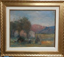 QUADRO olio Paesaggio Raccolta del fieno Firma EZIO PASTORIO 50x60 1960 -14P