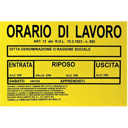 Cartello orario lavoro - 6x,