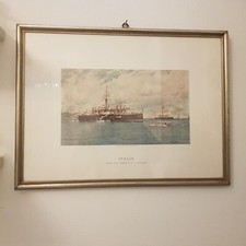 Litografia Nave da guerra Regia Marina Italia della Cromografia Romana Salomone
