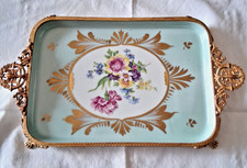 VASSOIO IN PORCELLANA DI LIMOGE FRANCE CON RIFINITURE IN BRONZO DORATO VEDI FOTO