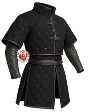 Armatura medievale in cotone Gambeson - Giacca imbottita LARP con bordo in pelle SCA LARP
