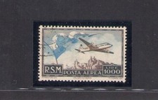 1951 SAN MARINO - Posta Aerea, n. 99, bandiera e veduta aereo, usato
