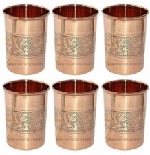 Bicchiere da acqua in rame puro goffrato benefici per la salute 300 ML set di 6