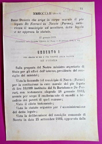 Noceto regio decreto erige - decreto,