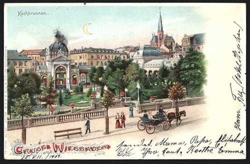 Litografia wiesbaden fontana - wiesbaden,,