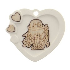 6 PZ Decorazione BOMBONIERA Gessetto CUORE PRIMA COMUNIONE legno 4 cm 16UT
