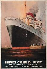 PUBBLICITA' 1933 REX TRANSATLANTICO ITALIA FLOTTE RIUNITE GENOVA NAVE PARTENZA