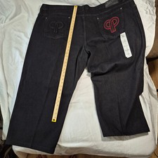 DEAD STOCK PELLE JEANS LARGHI SKATE HIP HOP Y2K anni 90 NERO CON ROSSO 58x34