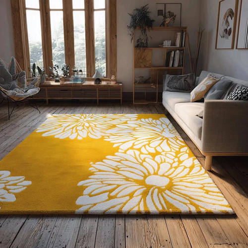 Tappeto giallo floreale - ,