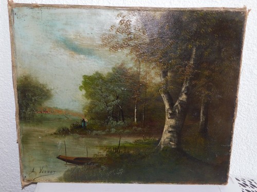 Dipinto paesaggio con lago - con,