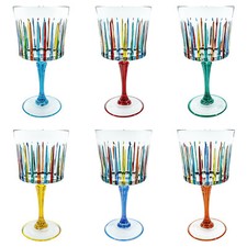 Set Di Sei 6 Grande Murano Bicchieri da Vino Fatto a Mano Dipinto Multi 21cm