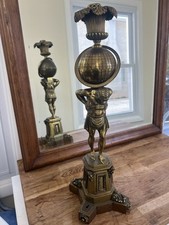 Antique Bronze Atlas Lamp Base – Greek Titan Holding Globe – Grand Tour Style 