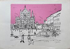 Alfredo Fabbri litografia a colori Piazza S.Croce Firenze 50x35 firmata numerata