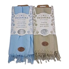 Coppia Sciarpe Stile Pashmina 70x200 cm - Set Regalo Frange Donna Blu Beige 