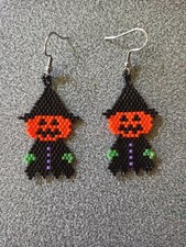 Orecchini Halloween perline Miyuki Delica brick stitch fattoamano zucca strega