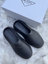 PRADA Mellow Rubber Mules Logo Slides | Bianco | Taglia 7 UK 41 IT | Sandali