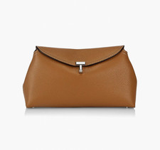 Borsa pochette TOTEME T-Lock in pelle grana di ciottoli Made Italy NUOVA cammello marrone