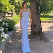 Vestito Abito Elegante Lungo Fiori Fascia Sirena Azzurro Schiena Scoperta 54384