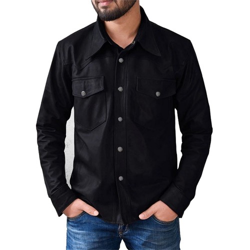 Uomo nero pelle camicia - camicia, 100%