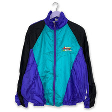 Giacca a vento Vintage blu geometrica con zip anni 80 90 - Taglia M uomo