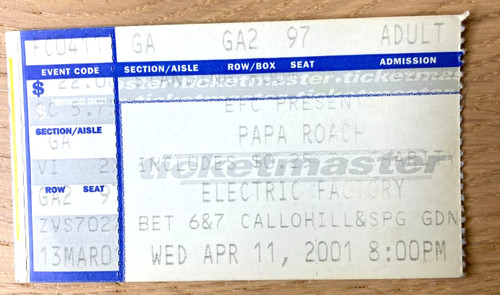 Vintage papa roach ticket - ticket, stub