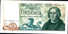 29686)  banconota da 5000 LIRE CRISTOFORO COLOMBO  II° TIPO DEL 20-5-1971-FDS