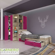 Cameretta bambine ragazze cabina armadio moderna rovere fucsia FABIO Gihome®