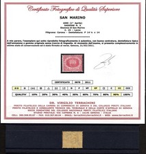 San Marino - 1890 Cifra o stemma - Sassone n.5 - 25 cent. ** MNH - CERTIFICATO