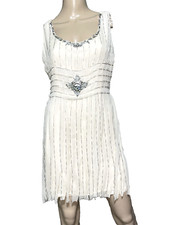 Abito da cocktail Blumarine argento cristallo ricamato avorio seta taglia US 6 8 IT 44