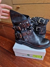 stivaletti bikers neri n°40 vera pelle nabuk perle borchie Blu Rose