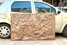 Grande Lastra Scultura In Rame Massiccio Basso Rilievo 