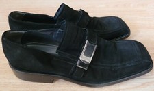 Cesare Paciotti Uomo 11 Pelle Scamosciata Nera Italia Fibbia Mocassini Punta Quadrata 