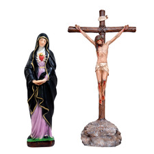Statue della Madonna Addolorata 30 cm e Crocifisso 50 x 27 cm in resina piena