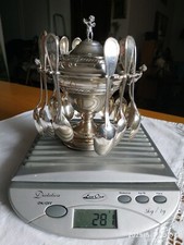 BELLA ZUCCHERIERA VINTAGE CON PUTTI E SUPPORTO CON 12 CUCCHIAINI ARGENTO 800